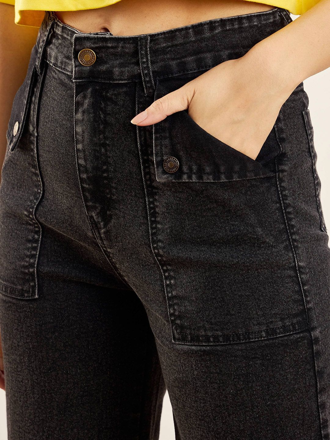 SASSAFRAS Women Straight Fit High-Rise Clean Look Acid Wash Stretchable Jeans