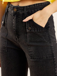 SASSAFRAS Women Straight Fit High-Rise Clean Look Acid Wash Stretchable Jeans