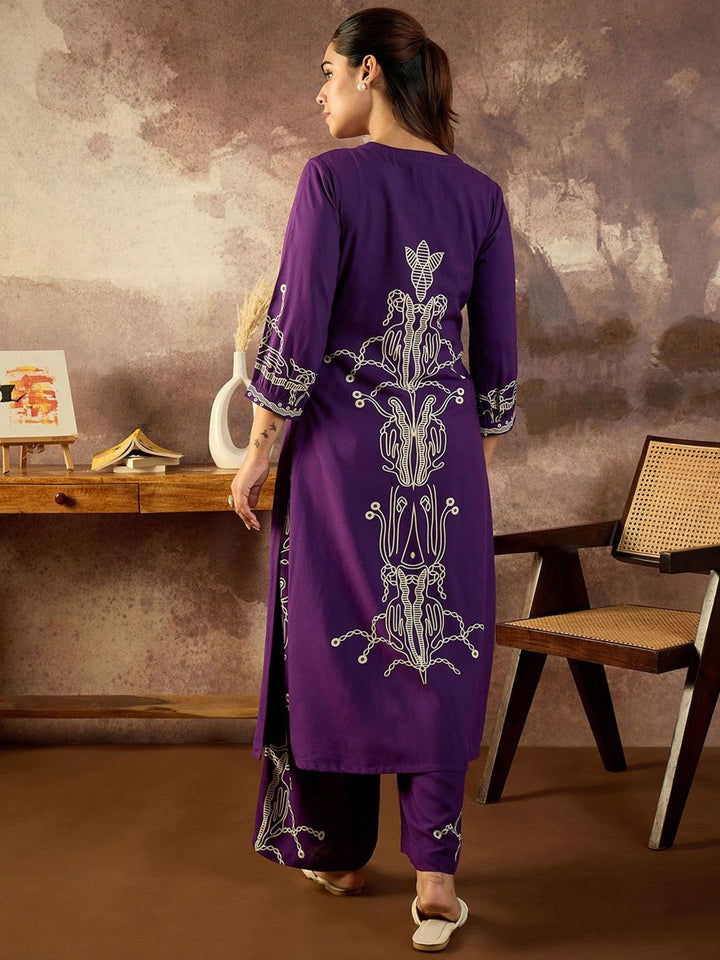 Indo Era Printed V-Neck Tunic With Trousers