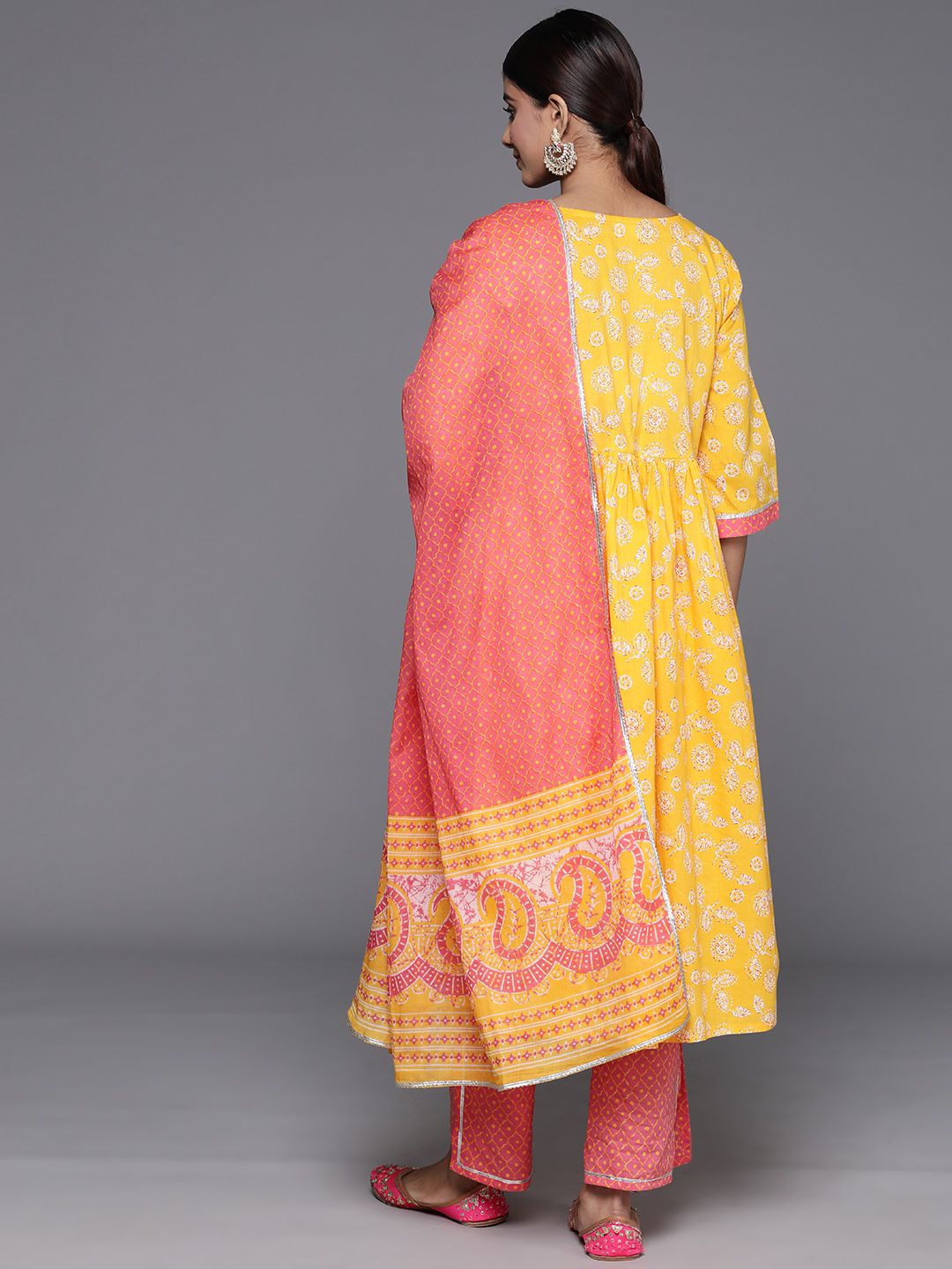 Libas Women Floral Printed Gotta Patti Pure Cotton Kurta with Palazzos & With Dupatta