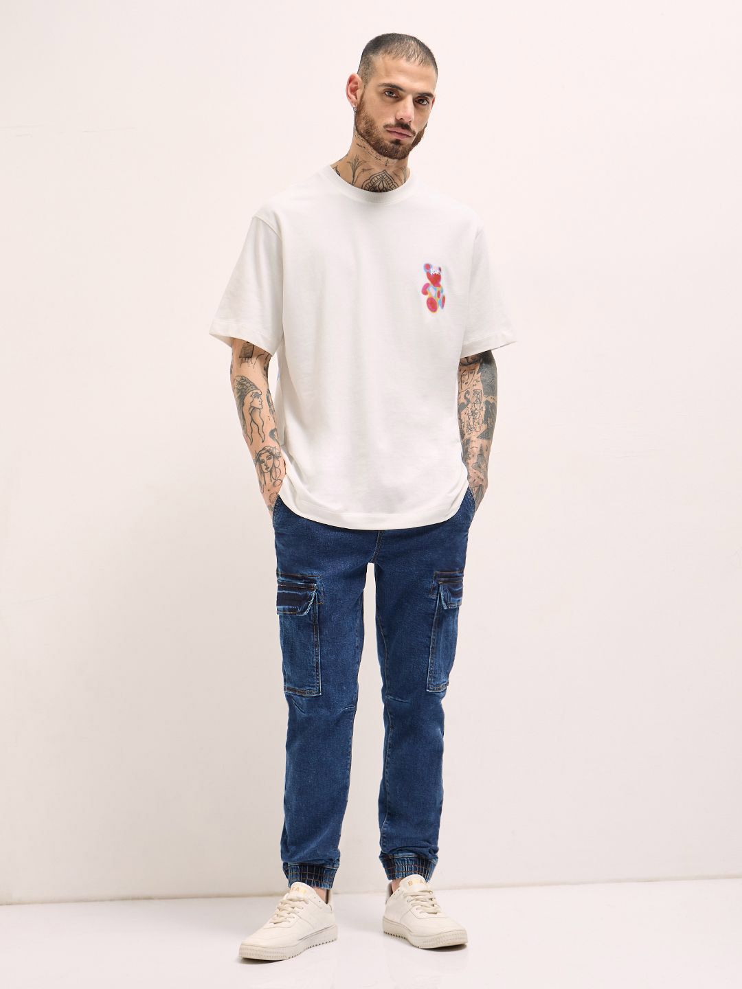 Tipografi Lelaki Bear House dicetak kapas leher bulat santai t-shirt