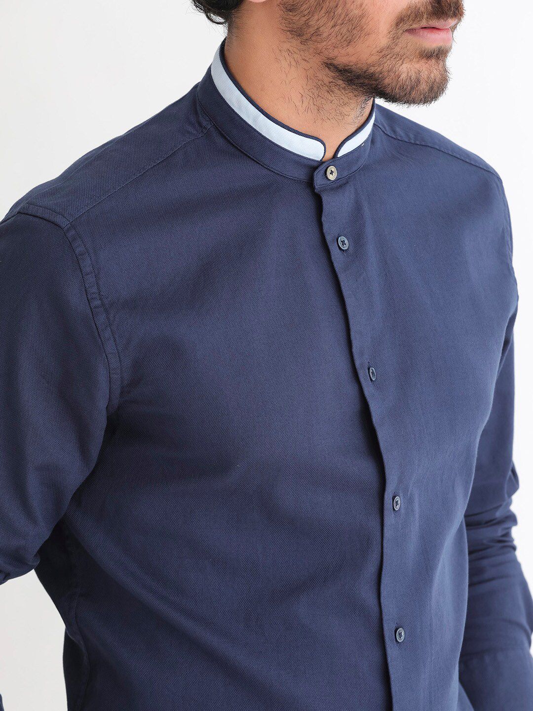 RARE RABBIT Men Tehran Mandarin Collar Slim Fit Opaque Shirt
