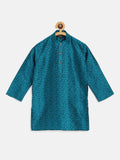 SOJANYA Boys Teal Blue Floral Jacquard Straight Kurta