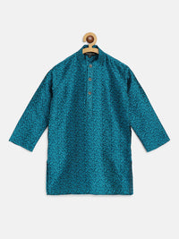 SOJANYA Boys Teal Blue Floral Jacquard Straight Kurta