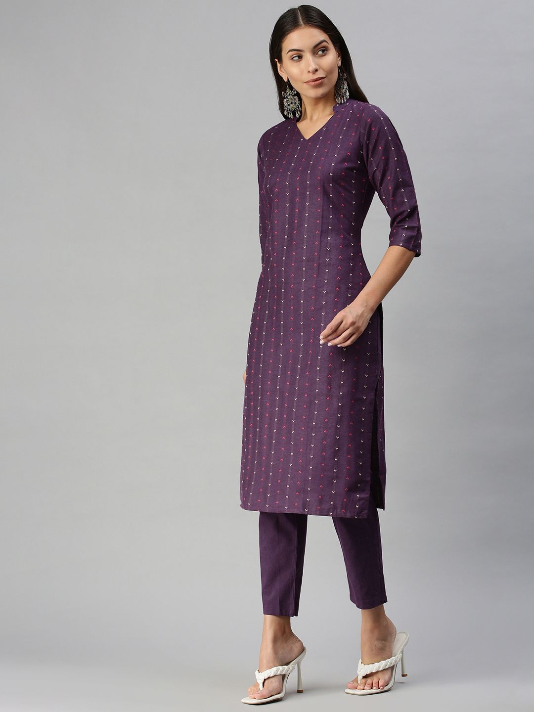 KALINI Women Violet Pure Cotton Kurta with Trousers