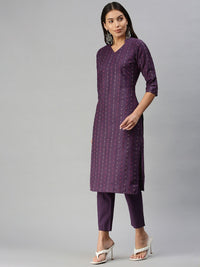 KALINI Women Violet Pure Cotton Kurta with Trousers