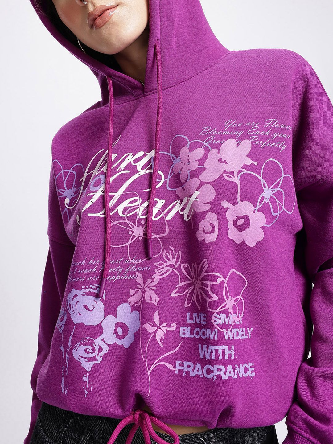 DressBerry Typography Printed Dropped Ease Knotty Edge Sweatshirt