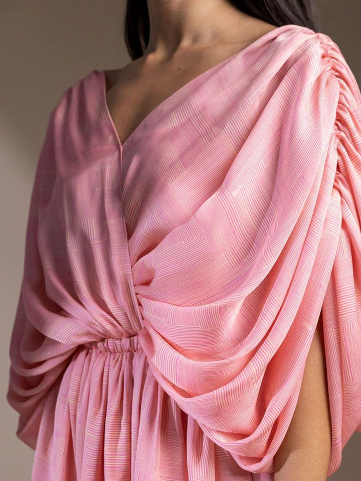 Pakaian Mamicha Wanita V-Leher Pleated Maxi A-Line