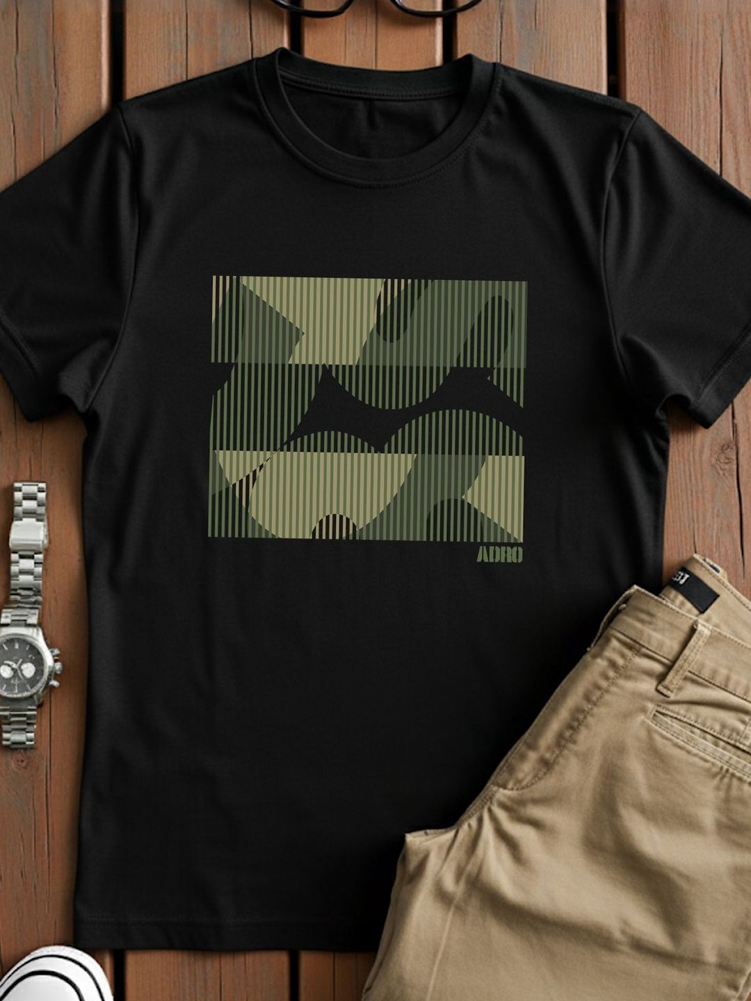 ADRO Men Abstract Camo Lines Design Printed T-shirt