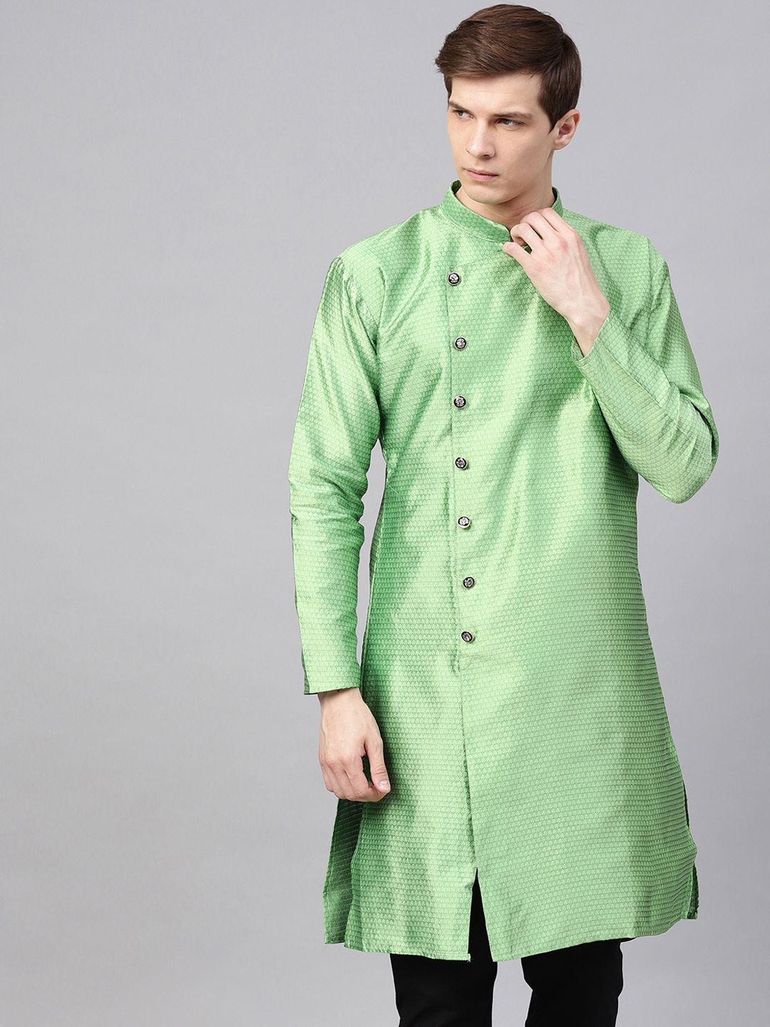 SOJANYA Men Green Woven Design Straight Kurta