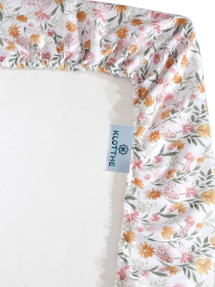 KLOTTHE Cotton 400 TC Fitted Single Superfine Bedsheet with 2 Pillow Covers-89 x 59 inches
