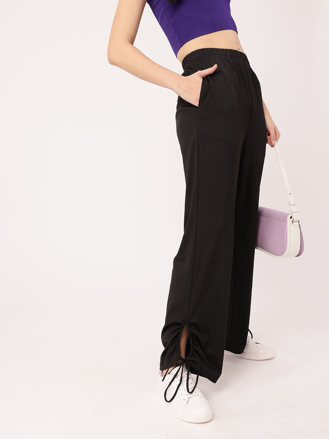 DressBerry Women Street Glam Ribbed Tie-up Detailed Relaxed Fit Trousers