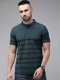 SPYKAR Pure Cotton Striped Polo Collar Slim Fit T-shirt