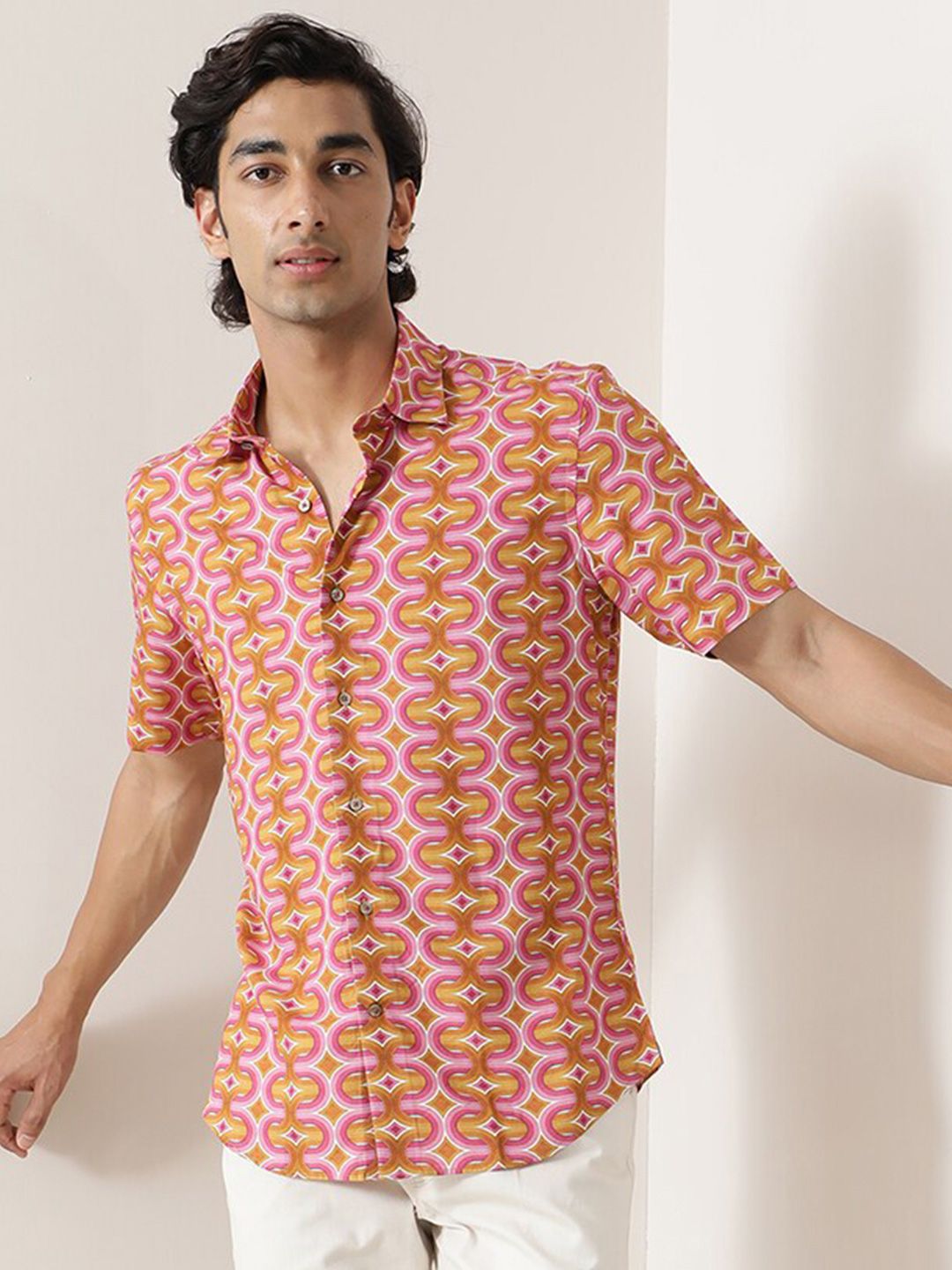 RARE RABBIT Rebeus Slim Fit Geometric Printed Shirt