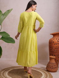 Vishudh Floral Embroidered Gathered  A Line Midi Dress