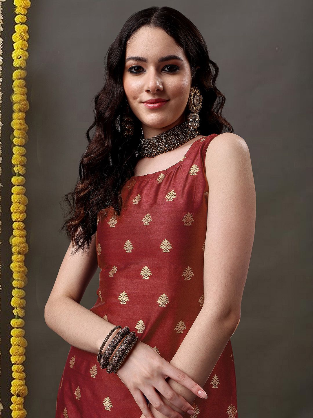 KALINI Ethnic Motifs Woven Design Kurta & Salwar With Dupatta