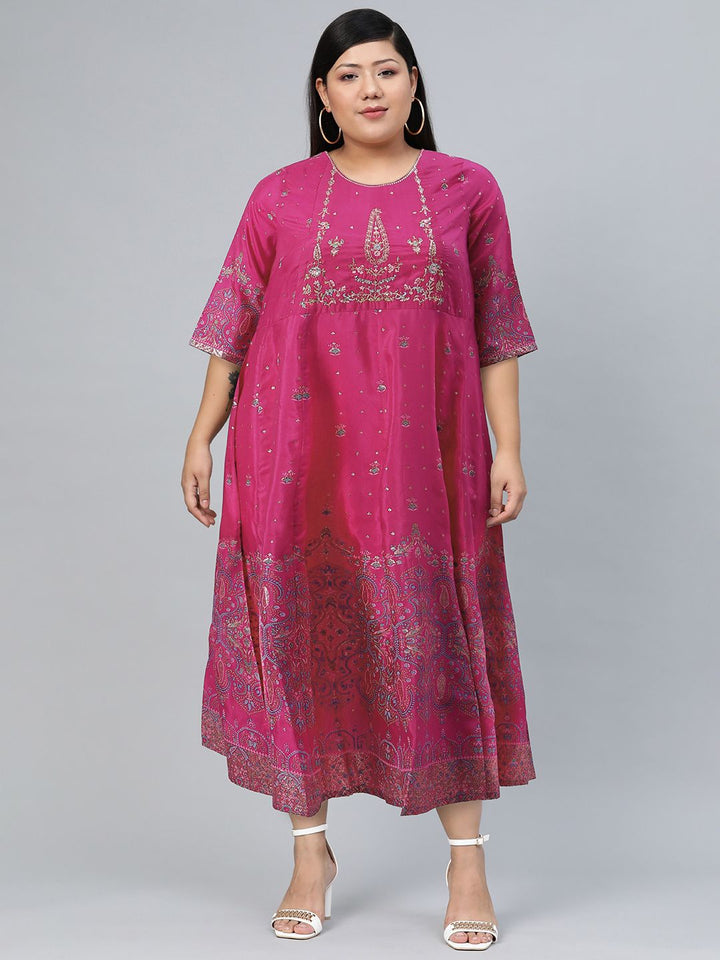 W Purple Ethnic Motifs Ethnic Maxi Dress