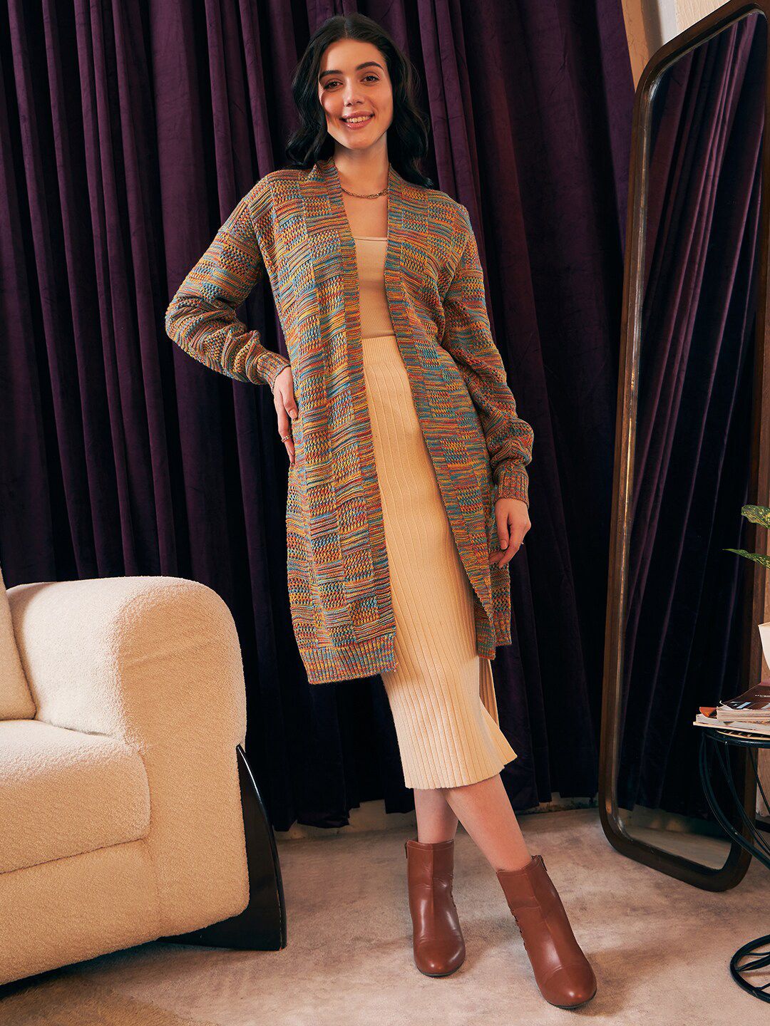 Berrylush Self Designed Open Front Sweater