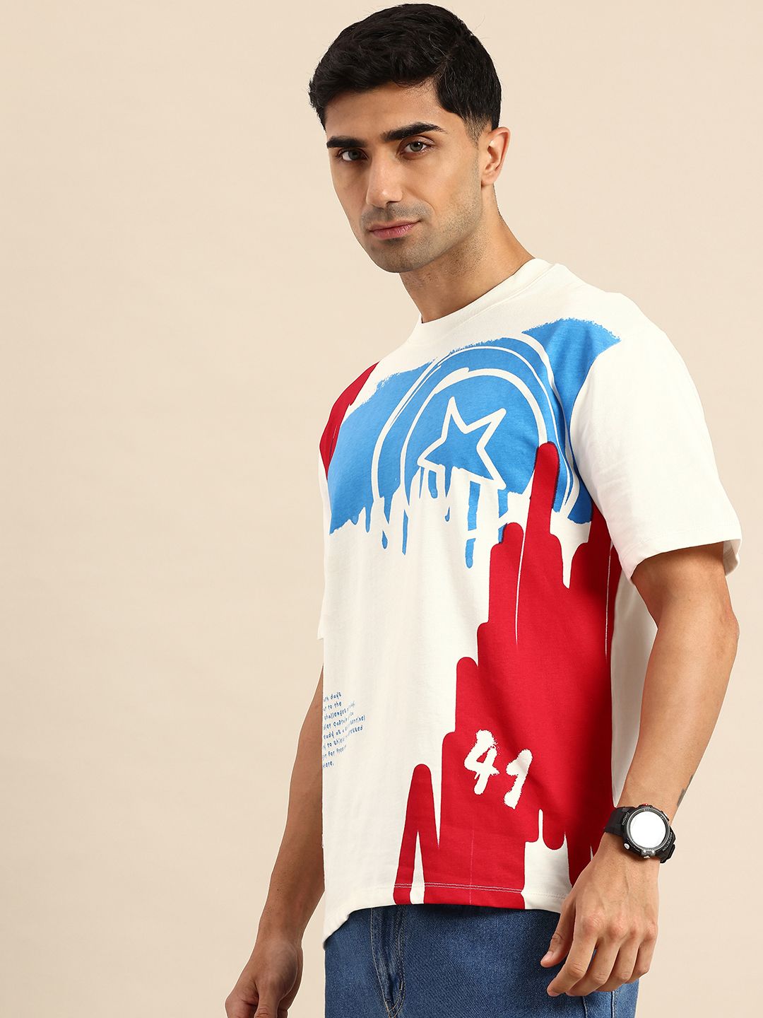 Being Human Captain America Printed Drop-Shoulder Sleeves Easy Fit Pure Cotton T-shirt