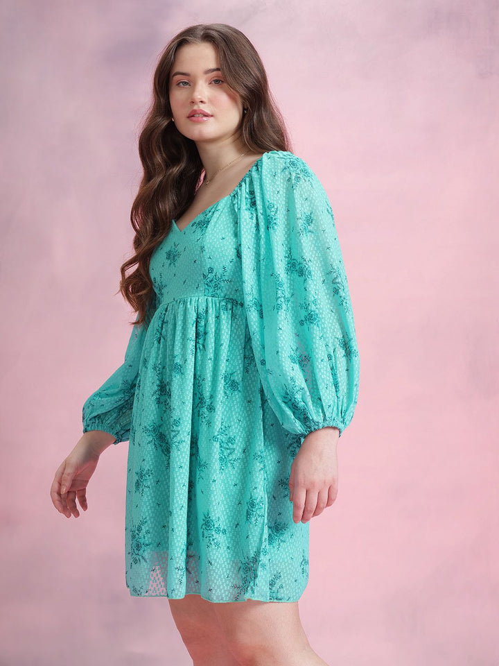 DressBerry Floral Print Puff Sleeve Fit & Flare Dress