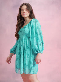 DressBerry Floral Print Puff Sleeve Fit & Flare Dress