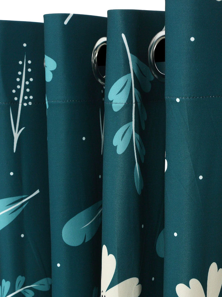 Cortina  Teal Green Set Of 2 Digital Printed Window Curtains