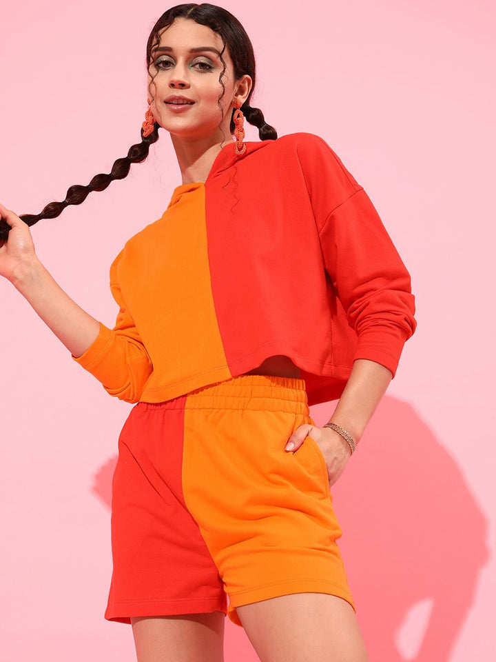 Jalan 9 Wanita Orange & Merah Warna-Cotton Cotton Co-Ords