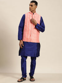 SOJANYA Men Blue Ethnic Motifs Embroidered Kurta with Churidar