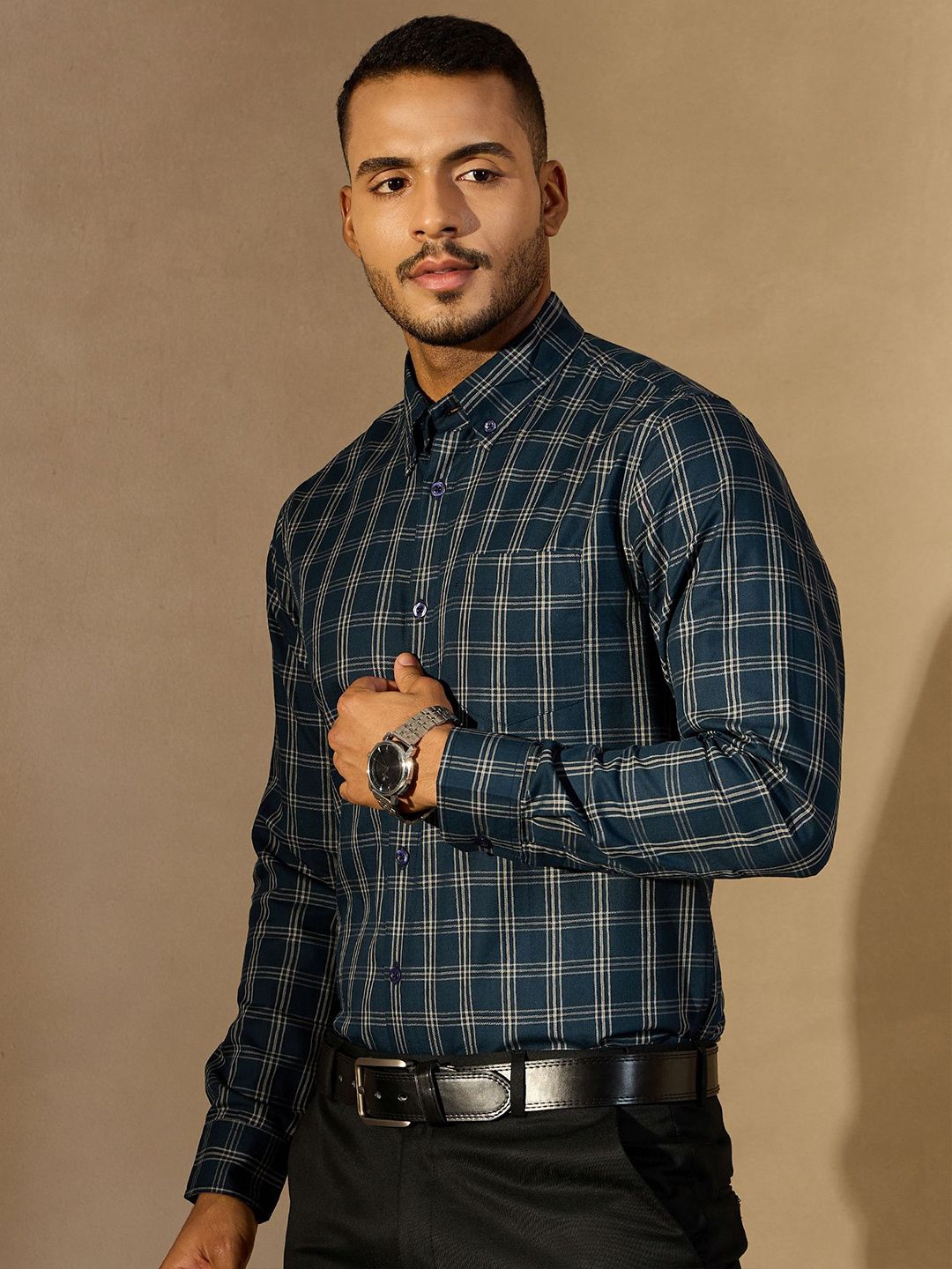 DENNISON Men Smart Tartan Checks Checked Formal Shirt