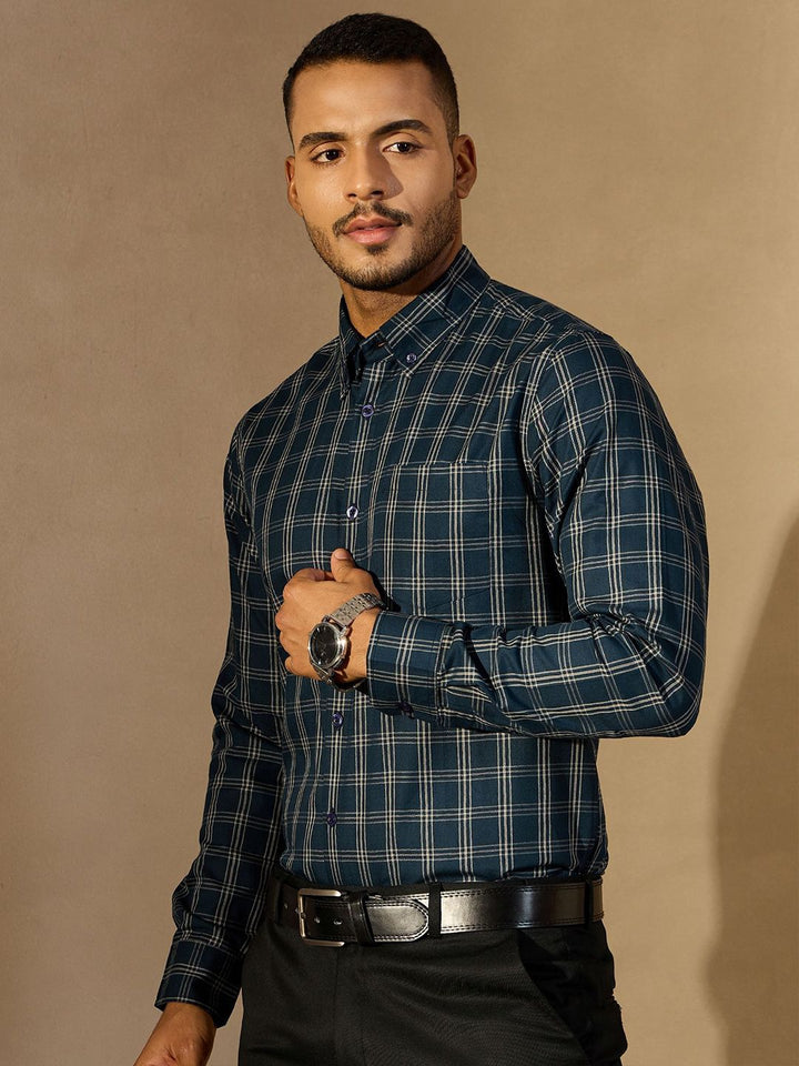 DENNISON Men Smart Tartan Checks Checked Formal Shirt