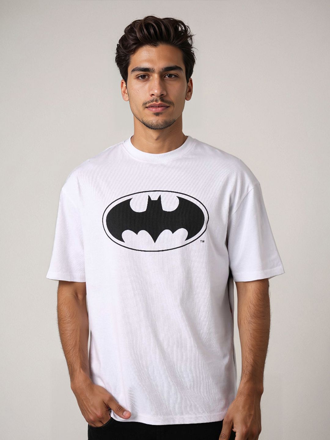 The Indian Garage Co Men Batman Graphic Printed Round Neck Pure Cotton Boxy T-shirt