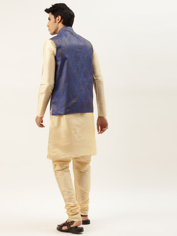 SOJANYA Men Beige & Blue Kurta with Churidar