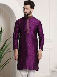 SOJANYA Men Purple Woven Design Straight Kurta
