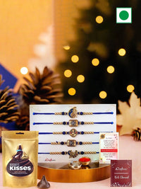 set ecraftindia 5 rakhis dengan kad coklat & ucapan dengan roli chawal