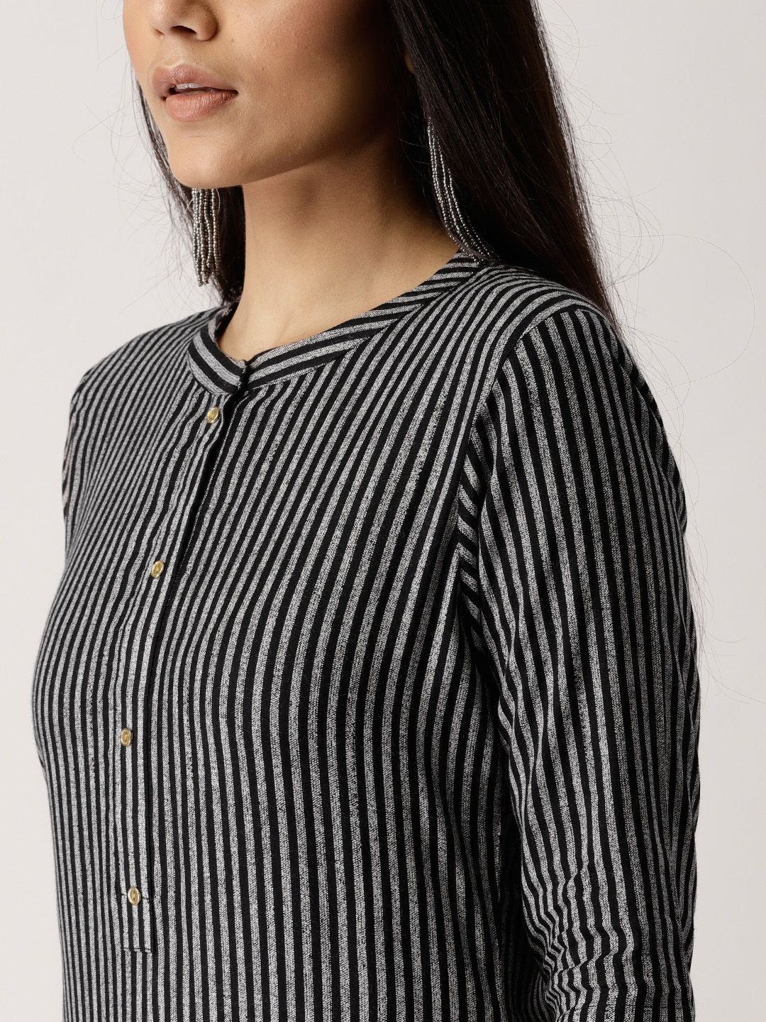 Libas Women Black & Grey Striped Straight Kurta