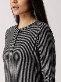 Libas Women Black & Grey Striped Straight Kurta