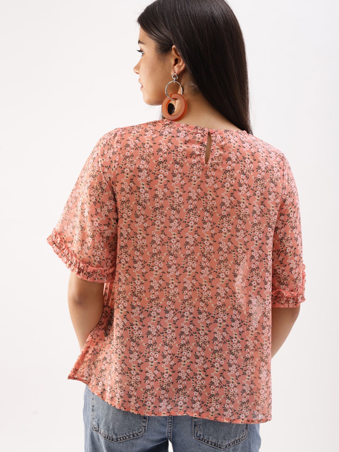 DressBerry Coral Pink Floral High-Low Top