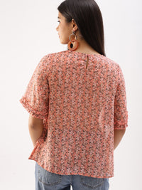 DressBerry Coral Pink Floral High-Low Top