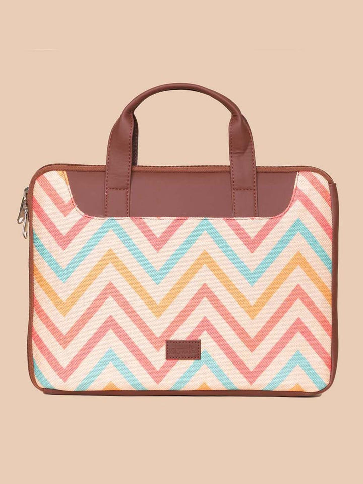 ZOUK Women Brown & Peach-Coloured Printed Jute Laptop Sleeve