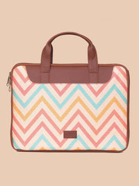 ZOUK Women Brown & Peach-Coloured Printed Jute Laptop Sleeve