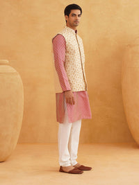SOJANYA Woven Design Mandarin Collar Kurta with Churidar & Nehru Jacket