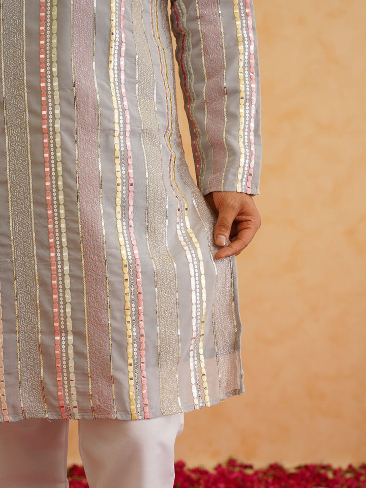 SOJANYA LUXE Mandarin Collar Embroidered Regular Kurta with Pyjamas