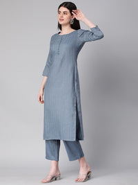 KALINI Striped Regular Thread Work Kurta With Trousers