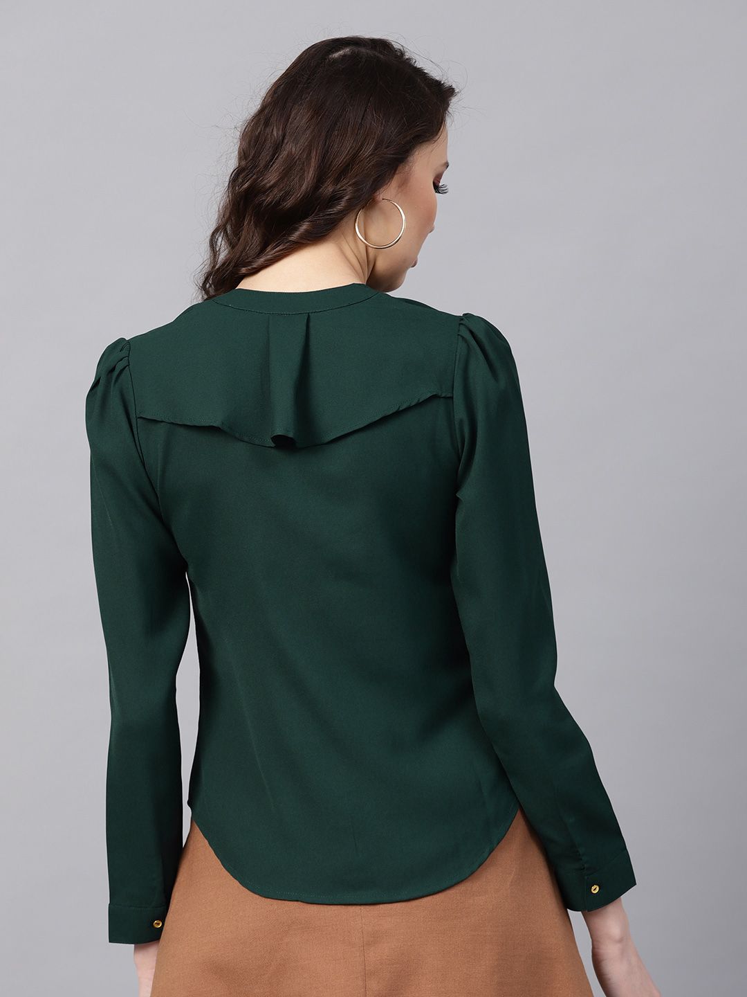 SASSAFRAS Green Ruffled Shirt Style Top