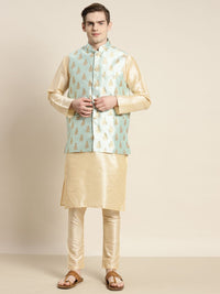 SOJANYA Men Solid Kurta with Churidar & Woven Design Nehru Jacket