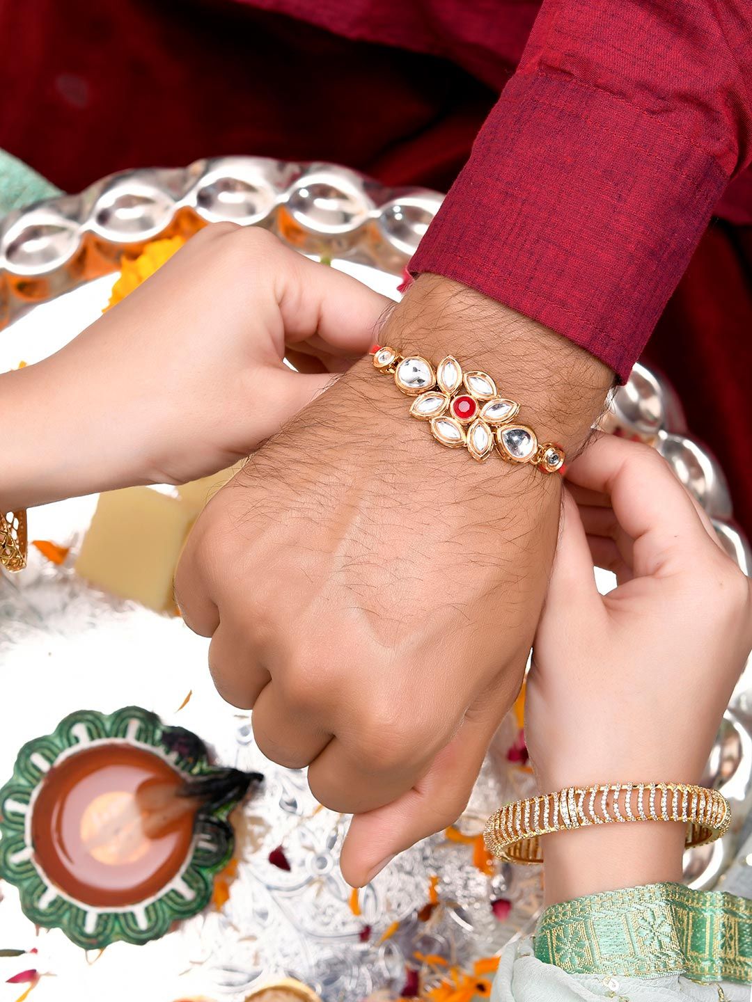Voylla Ethnic Kundan Polki Thread Rakhi