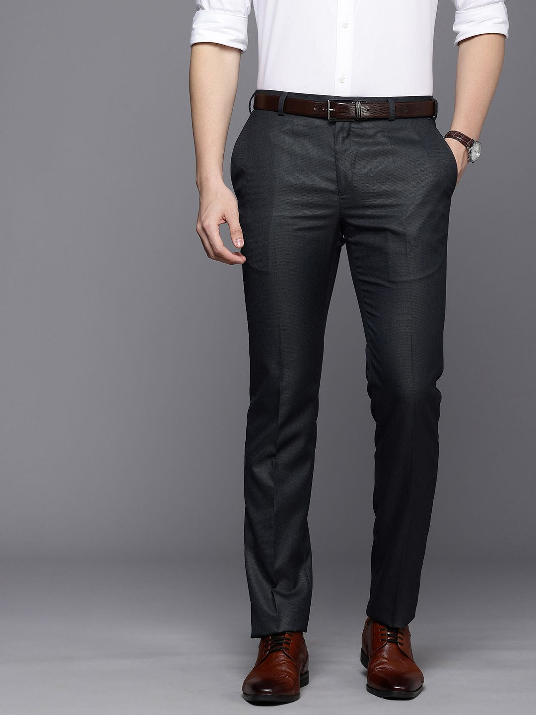 Raymond Men Textured Slim Fit Formal Trousers