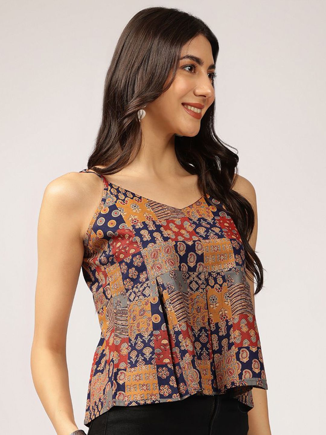 Anouk Ethnic Printed Sleeveless Cotton Peplum Crop Top