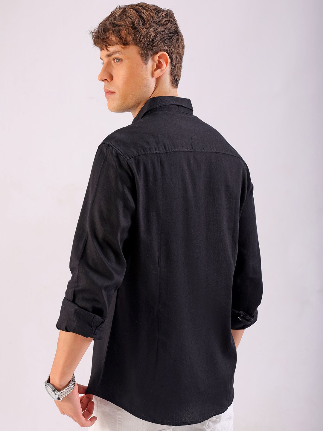 The Indian Garage Co Slim Fit Striped Band Collar Cotton Casual Shirt