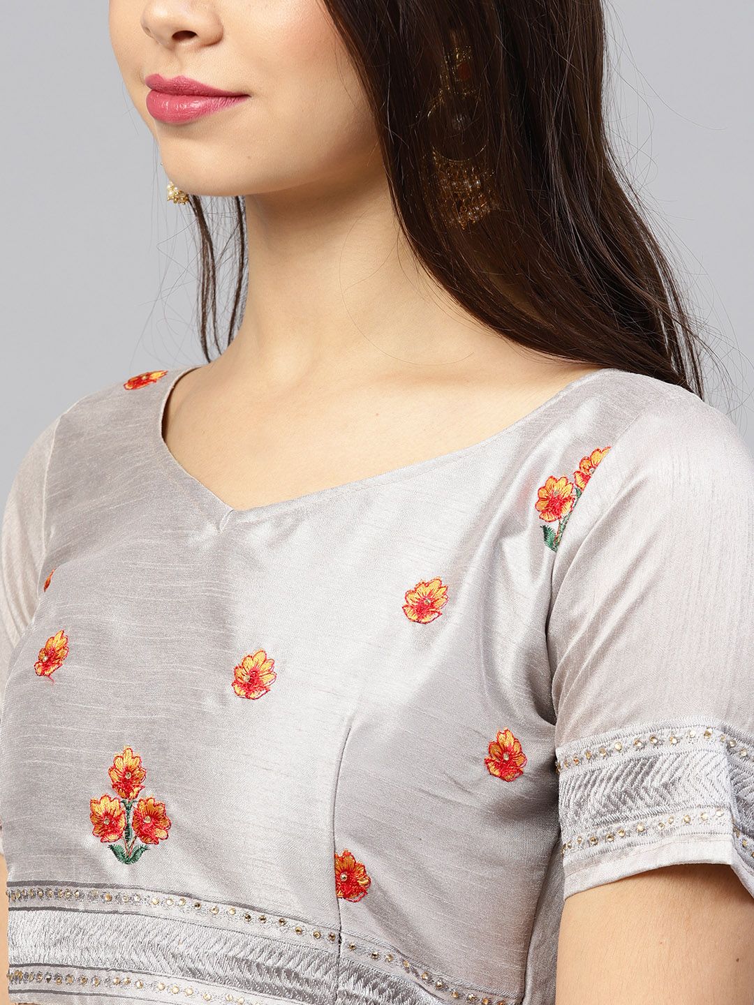 Saree mall Grey Embroidered Saree